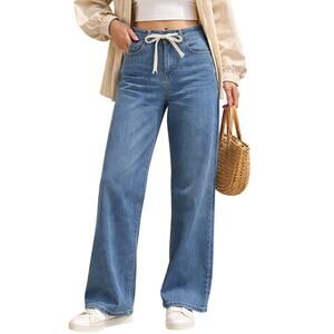Women’s 25x28 Drawstring Waist Jeans High Rise Relaxed Denim